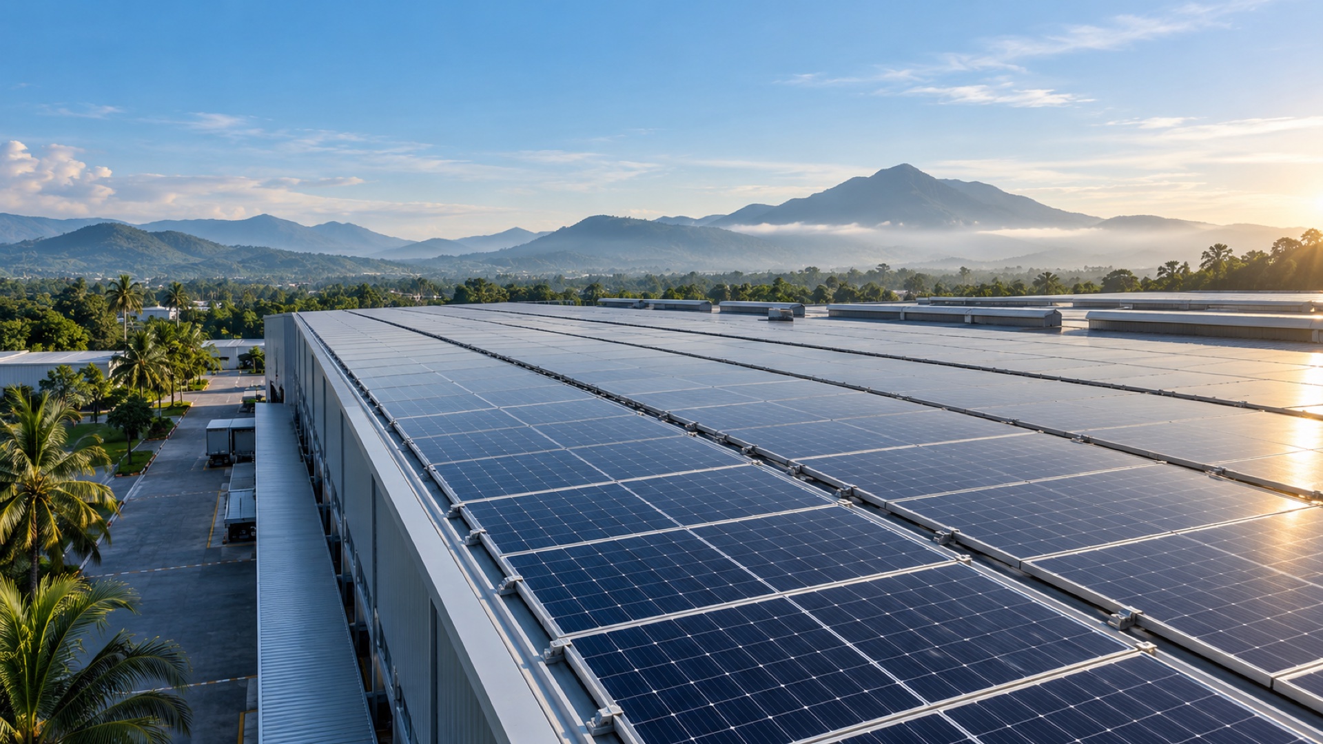 Illustrative solar-powered commercial rooftop in Malaysia